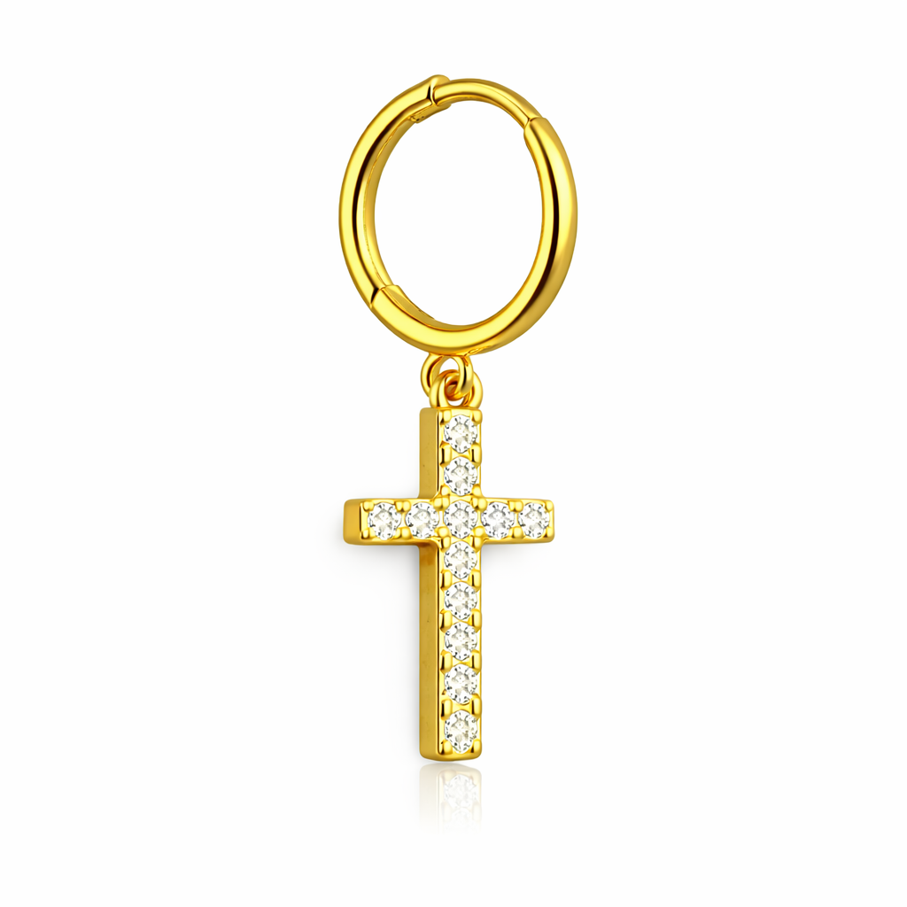 Orecchino a Cerchio con Croce in Zirconi – Elegante, Brillante, Unisex