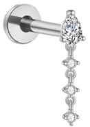 Piercing a goccia con tre zirconi pendenti in Titanio F136- Piercing per Lobo, helix, flat