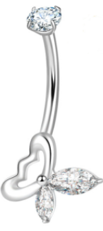 Piercing con farfalla zirconi in Titanio F136- Piercing per obelico